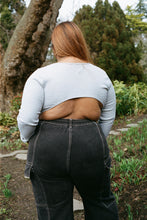 Load image into Gallery viewer, Open back grey bodysuit on plus size model