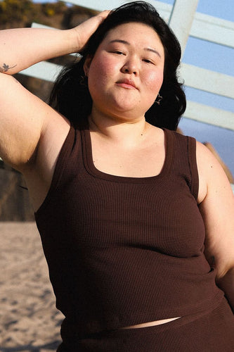 Waffle Square Crop Tank - Chocolate