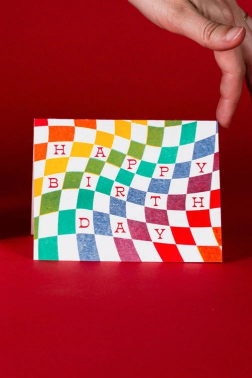 Rainbow Checkerboard Birthday Card