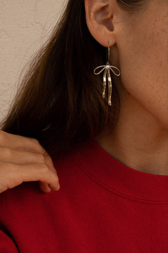 Drooping Bow Earrings - Silver