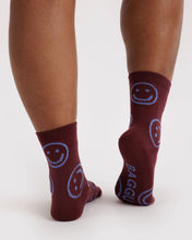 Load image into Gallery viewer, Crew Sock - Mahogany Happy