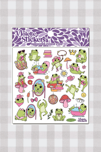 Sticker Sheet - Pink Happy Frogs
