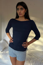 Load image into Gallery viewer, Hemp Mid-Sleeve Top - Navy