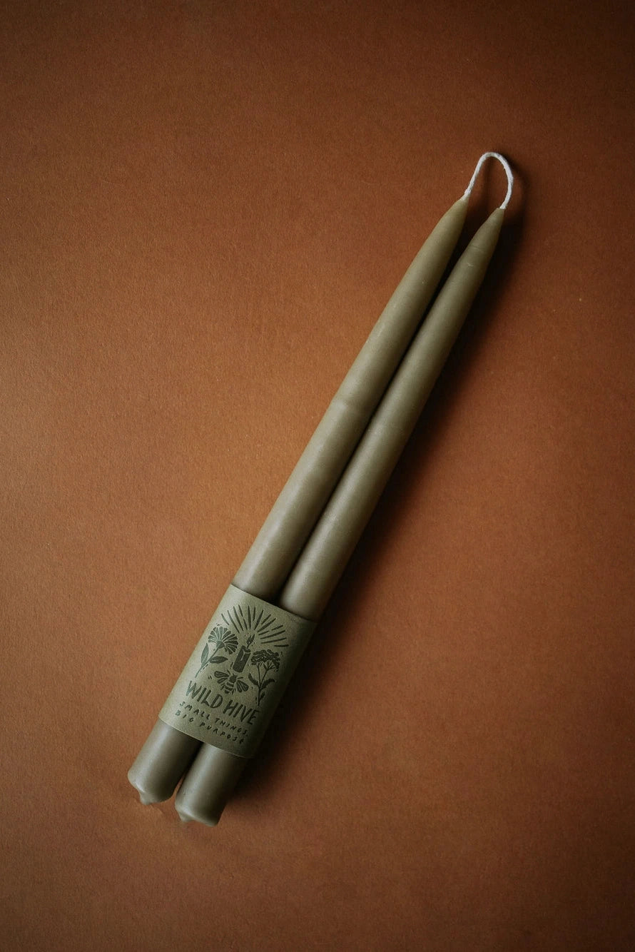 Moss Green Hand Dipped Beeswax Tapers