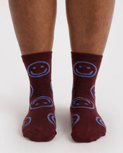 Load image into Gallery viewer, Crew Sock - Mahogany Happy