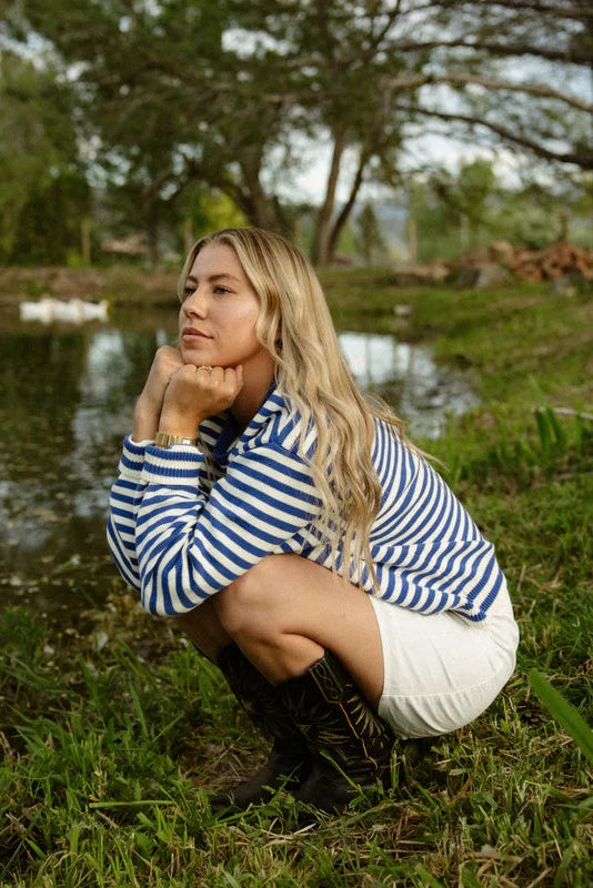 I Can't Believe It's Not Vintage Cewneck - Cobalt Stripe