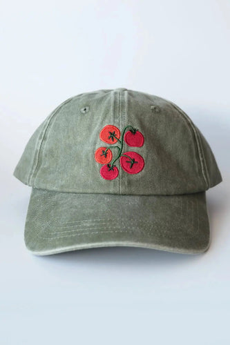 Tomato Vine Embroidered Hat - Washed Green