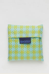 Baggu Folded Mint Pixel Gingham Bag