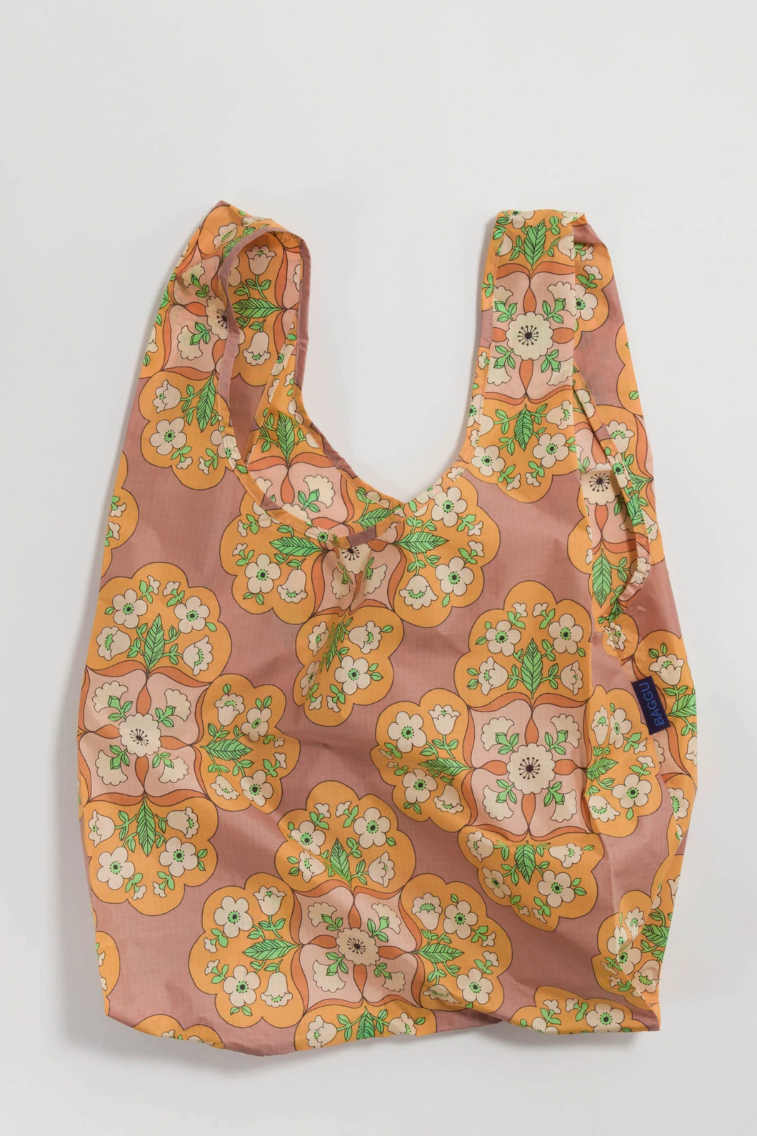 Pink, Orange, Green Medallion Floral Baggu Reusable Bags