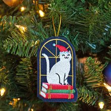 Load image into Gallery viewer, Book Stack Cat Embroidered Ornament