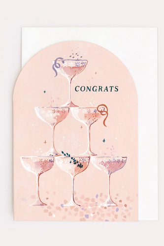 Congrats greeting card with champagne pyramid