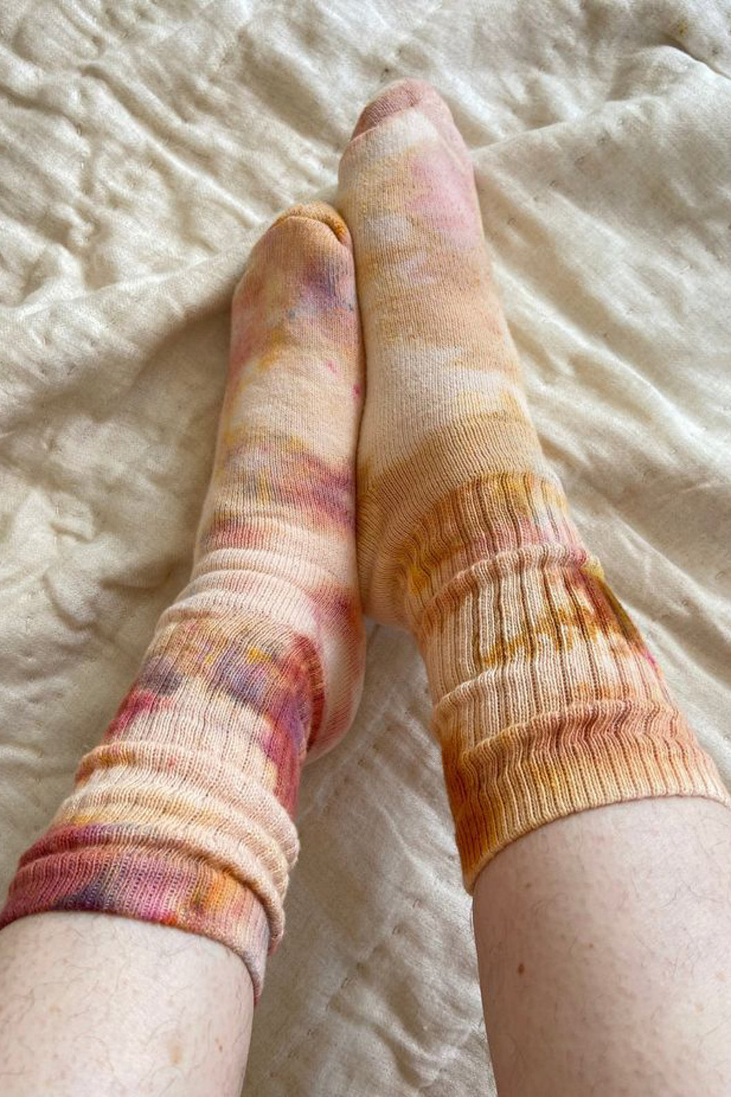 Oranic Cotton Tie Dyed Socks Yellow and pink