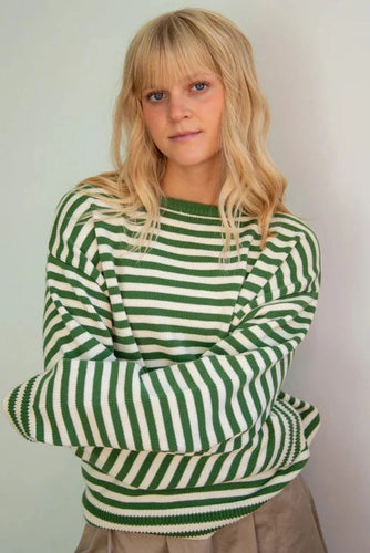 I Can't Believe It's Not Vintage Cewneck - Green Stripe