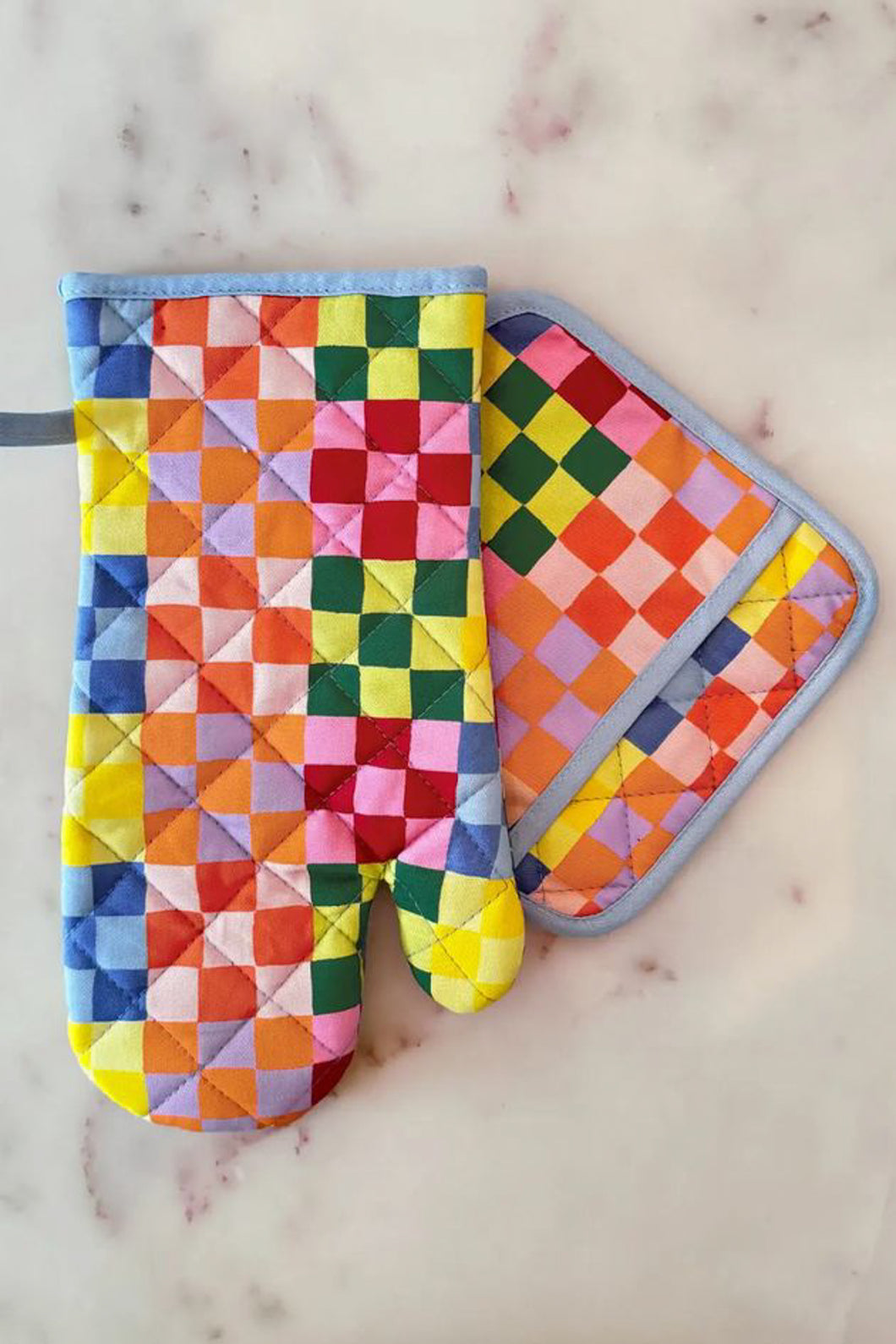 Oven Mitt + Pot Holder Set - Rainbow Check