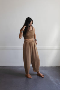Linen blend desert brown women's pants