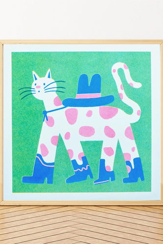 Cowboy Cat Risograph Print