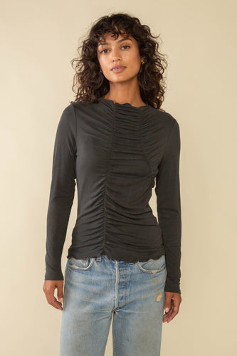 Holloway Asymmetrical Shirred Mock Neck Top