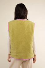 Load image into Gallery viewer, Chartreuse fleece vest back