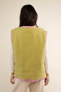 Chartreuse fleece vest back