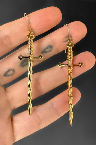 Wavy Gold Sword Earrings