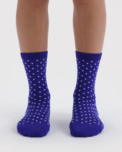 Load image into Gallery viewer, Crew Sock - Micro Blue and White Polka Dot