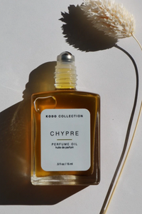 chypre perfume oil in glass square bottle