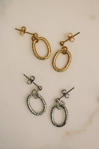 Gold and silver oval dangle earrings