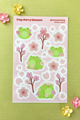 Frog Cherry Blossom Sticker Sheet