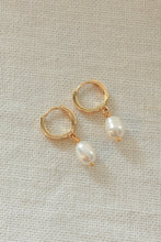 Load image into Gallery viewer, Pearl Drop Gold Huggie Hoops
