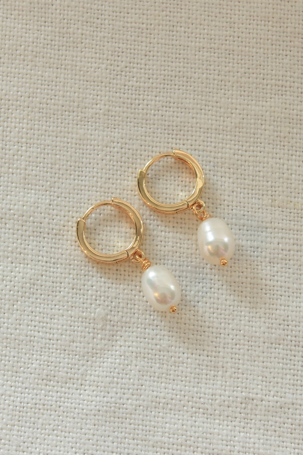 Pearl Drop Gold Huggie Hoops