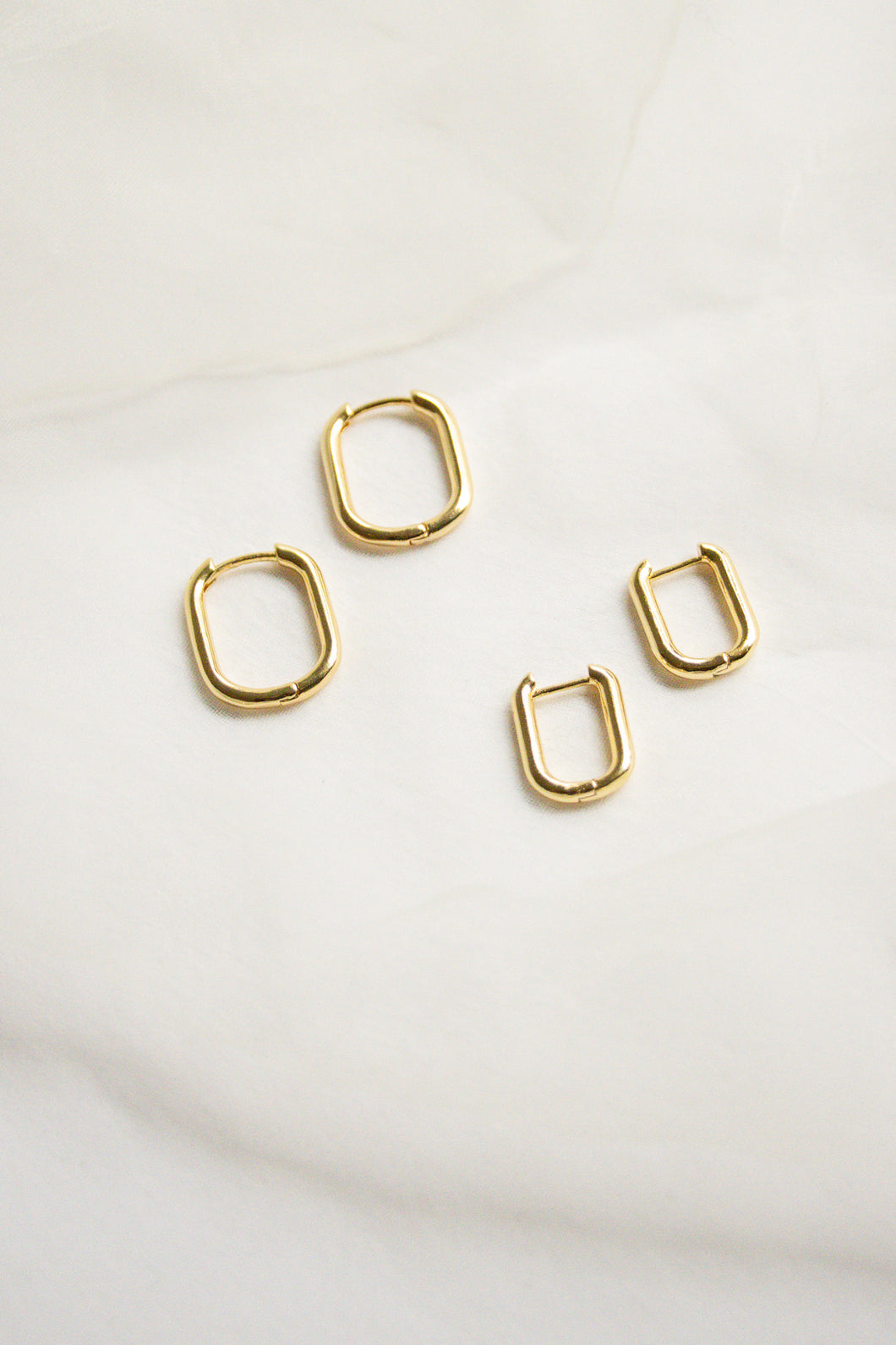 Gold Square Hoops in small and large