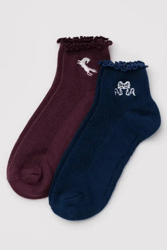 Lettuce Edge Sock Set of 2 - Mahogany & Navy Icons