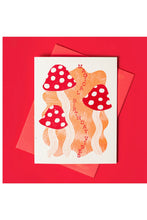Load image into Gallery viewer, Magical Birthday Vibes Card with red mushrooms