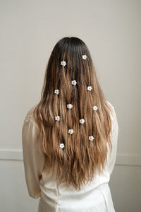 mini flower hair clips white