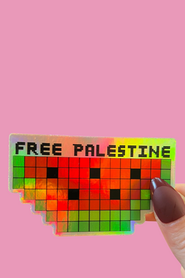 Holographic Free Palestine Pixel Watermelon Sticker