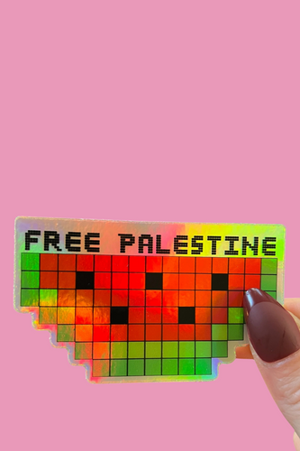 Holographic Free Palestine Pixel Watermelon Sticker