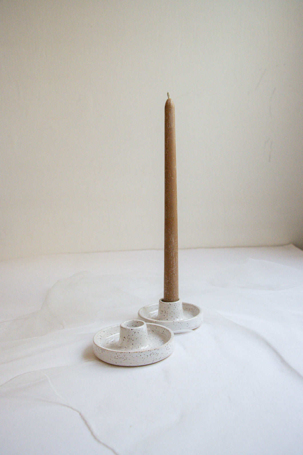 White Speckled Candle Holder