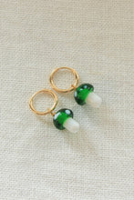 Load image into Gallery viewer, Gold hoops with green shrooms