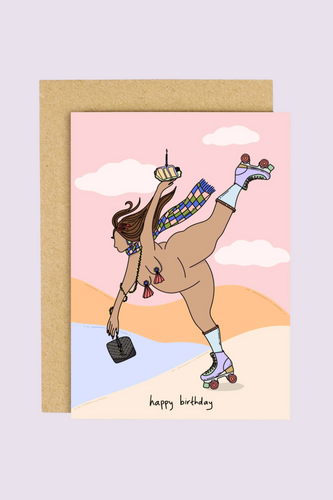 Skater Girl Brings Cake Birthday Card