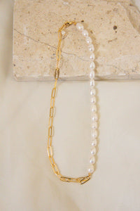 Half + Half Gold Pearl Necklace