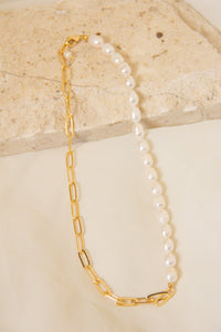 Half + Half Gold Pearl Necklace