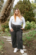 Load image into Gallery viewer, Cutout bodysuit on plus size model wearing black cargo pants