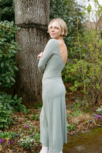 Load image into Gallery viewer, Low back long sleeve dress in sage green